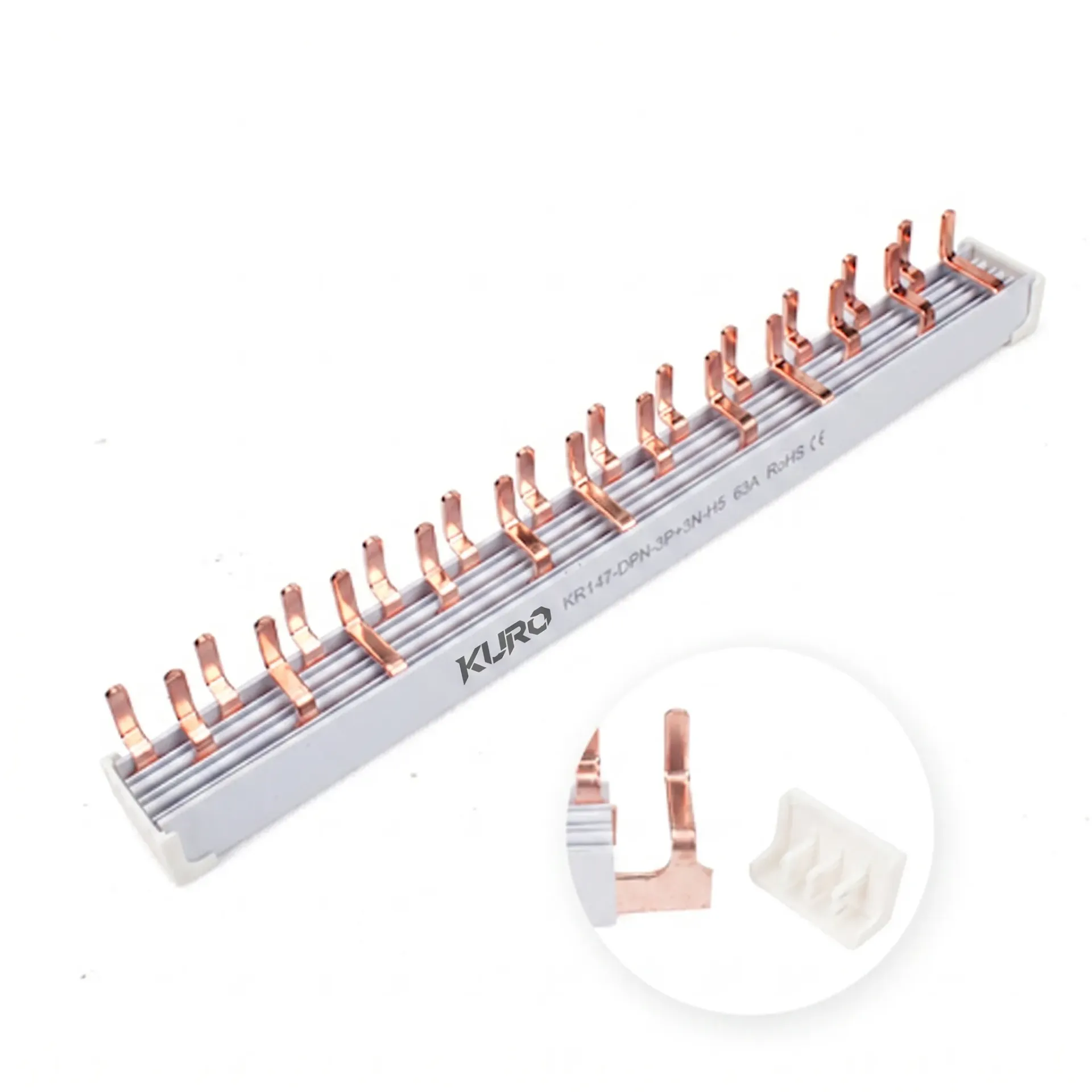 Thanh cái đồng răng lược - Busbar KURO KR147 DPN 3P+3N H5 63A RoHS CE (6 tép RCBO - dài 108mm)