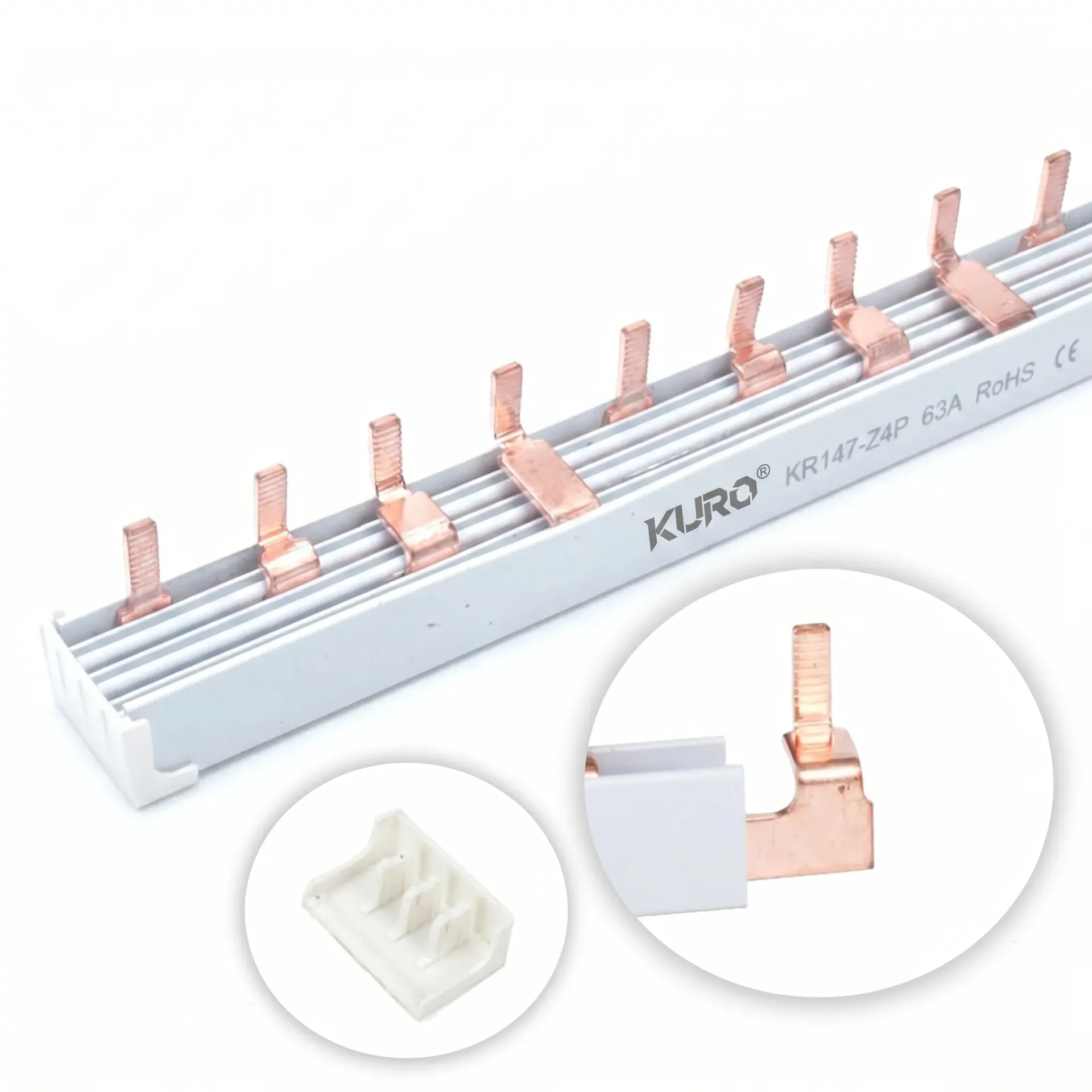 Thanh cái đồng cho cầu dao tự động MCB 4Pha - kiểu chân cắm bằng đồng dùng cho hệ thống phân phối điện - KURO - chiều dài 1000 mm