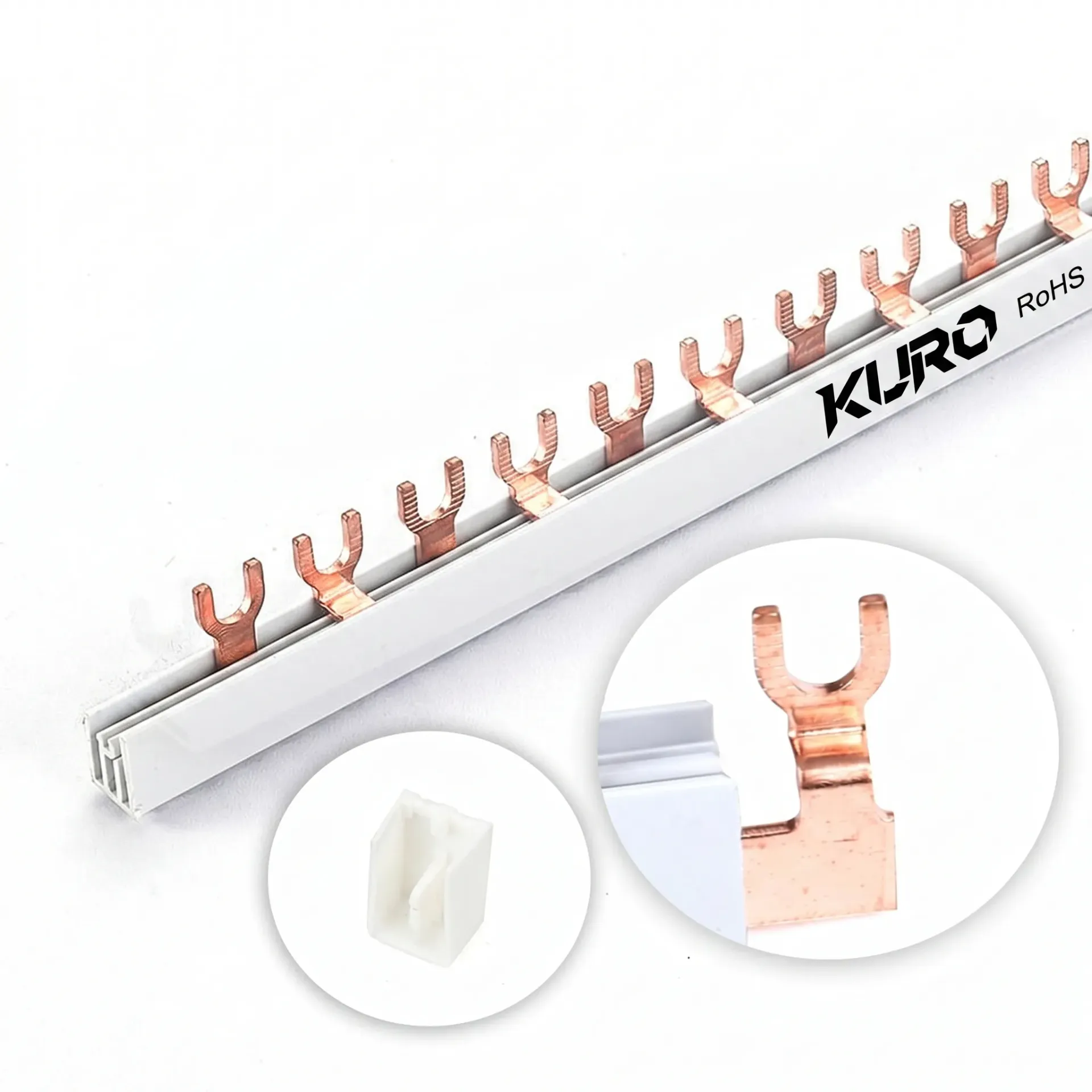 Thanh cái đồng kiểu U dẫn điện cho MCB 2P, để phân phối điện an toàn KURO - chiều dài 1000m