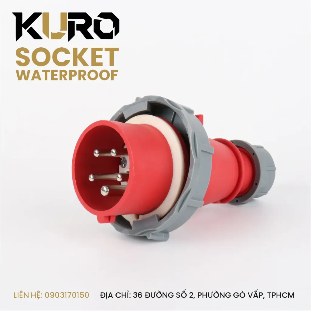 Phích cắm công nghiệp 32A, di động (đầu đực), phích cắm 5 chân, model E-0252X, điện áp 380V