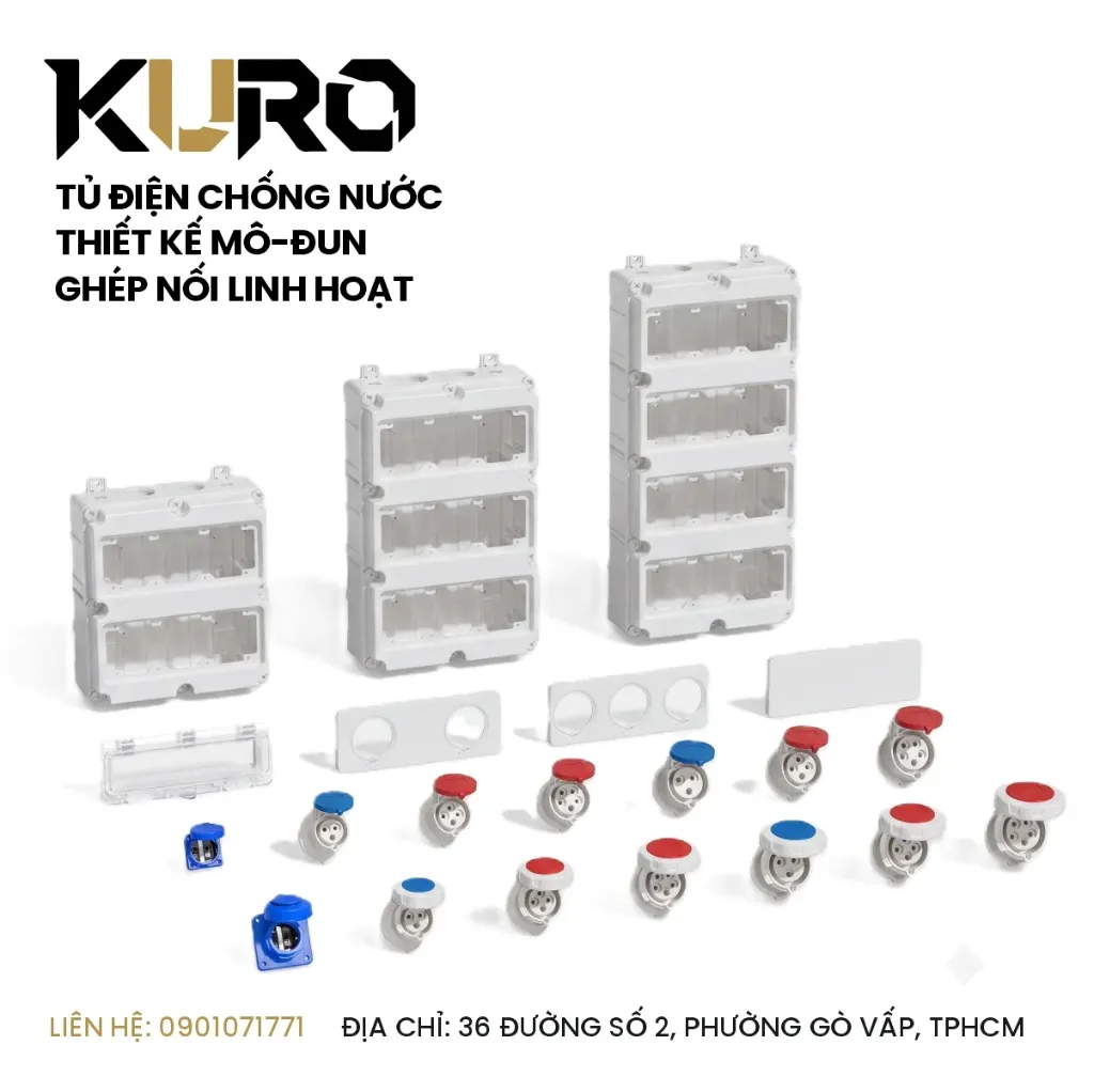 Tủ điện chống nước KURO loại 2/3/4 mô-đun, chống nước IP67 (2 mô-đun)