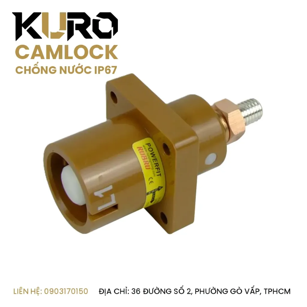 Đầu nối dây điện chống nước Kuro - Camlock 400A - Powerfit 400A - IP67 - Đầu đực, Phích gắn tủ điện (Nâu)