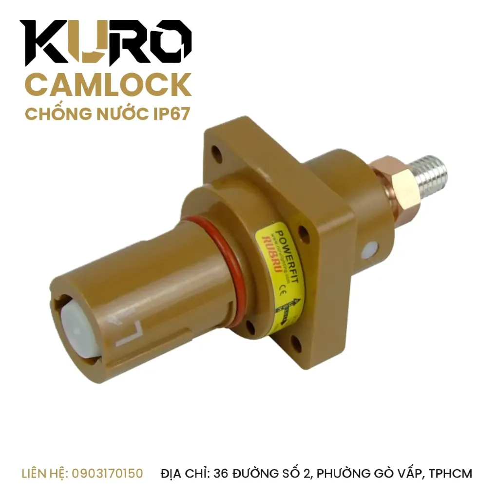 Đầu nối dây điện chống nước Kuro - Camlock 400A - Powerfit 400A - IP67 - Đầu cái, Phích gắn tủ điện (Nâu)